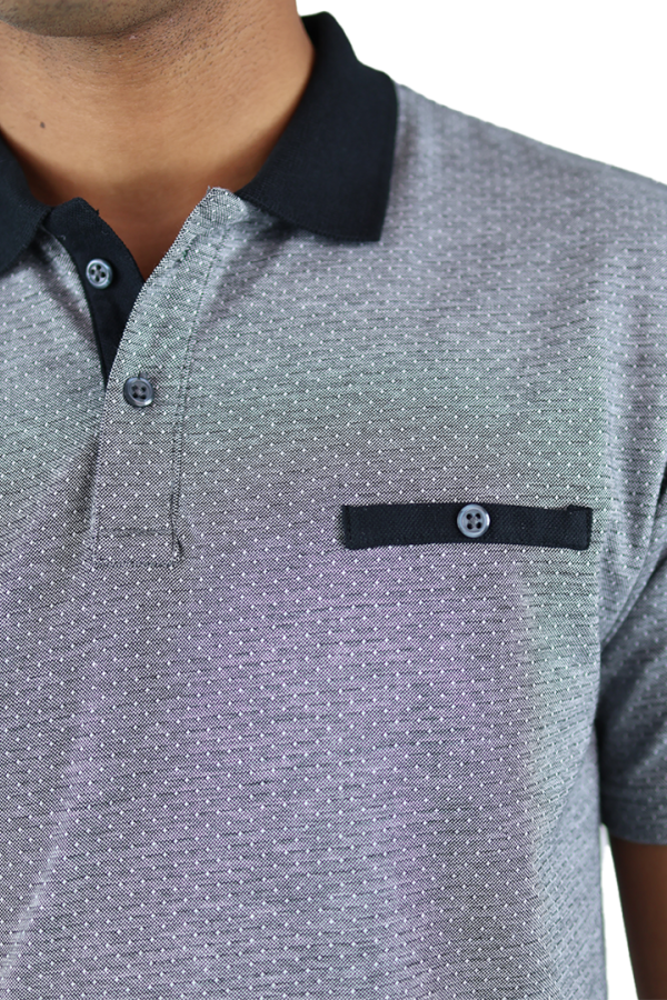 Playera Tipo Polo Tela Tejido A Puntos Color Gris Slim Fit Para Hombre